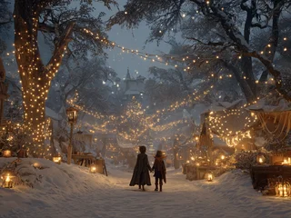 Prâsnel și Zâna își unesc mâinile în poiana înzăpezită, în timp ce Neghina dispare pe mătură, iar luminile felinarelor și ghirlandele sclipesc peste târg