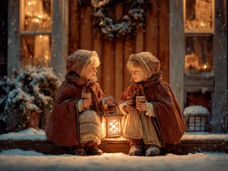 Doi copii colindători, cu steaua strălucitoare în mâini, sunt primiți la o ușă luminoasă, în seara de iarnă. Zăpada cade ușor, iar vâscul zâmbește din prag