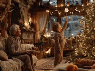 Un copil pune steaua în vârful bradului, bunica aduce cozonacul, iar colindătorii cu „Steaua” bat la ușă. Luminițe calde, zăpadă blândă, inimă plină.